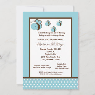 Invitation 5x7 Baby shower d'abeilles de miel bleu clair