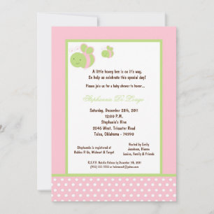 Invitation 5x7 Baby shower d'abeilles de miel rose pâle