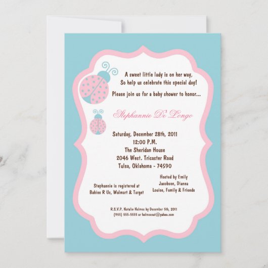 Invitation 5x7 Baby shower de bug bleu clair Lady (Devant)