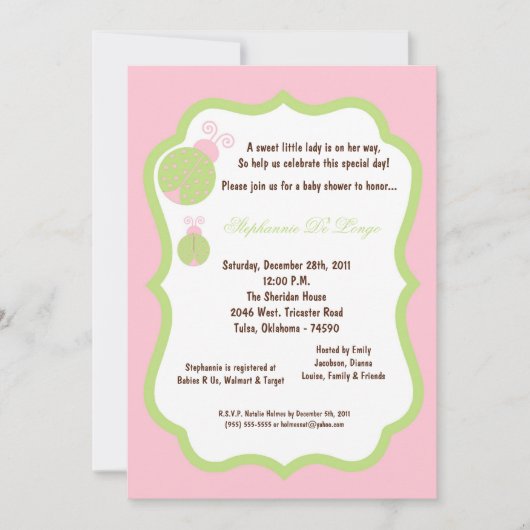 Invitation 5x7 Baby shower de bug rose pâle (Devant)
