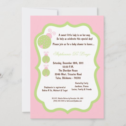 Invitation 5x7 Baby shower de bug rose pâle (Devant)