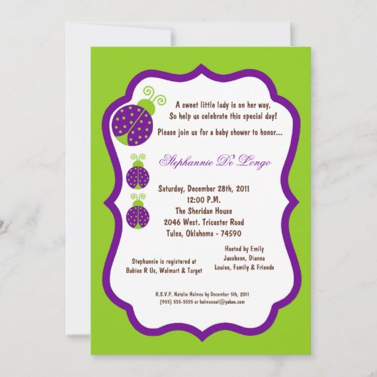 Invitation 5x7 Baby shower de bug vert électrique (Devant)