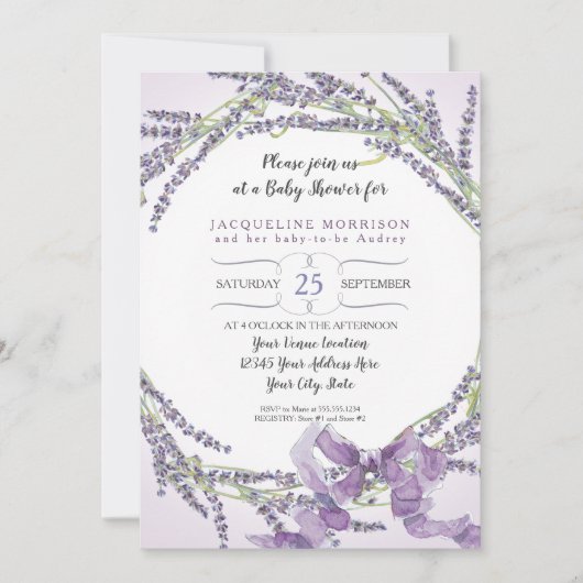 Invitation 5x7 Baby shower de couronnes florales de lavande f (Devant)