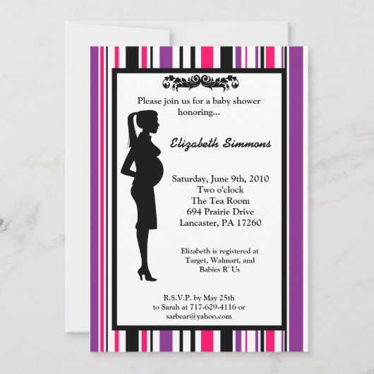 Invitation 5X7 Baby shower de silhouette rose violet Invitati (Devant)