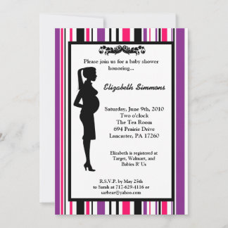 Invitation 5X7 Baby shower de silhouette rose violet Invitati