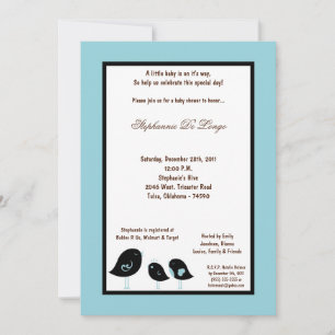 Invitation 5x7 Baby shower d'oiseaux bleu clair