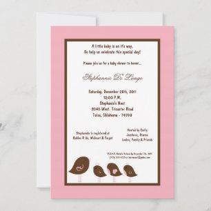 Invitation 5x7 Baby shower d'oiseaux rose clair
