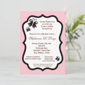 Invitation 5x7 Baby shower papillon rose pâle (Debout devant)