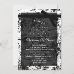 Invitation 5x7 Black Toile Fabric Quinceanera Party Invitatio