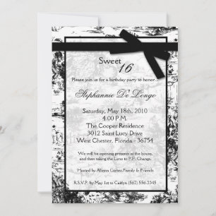 Invitation 5x7 Black ToileFabric Sweet 16 Anniversaire Invita