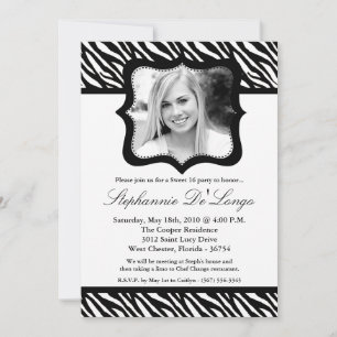 Invitation 5x7 Black Zebra PHOTO Sweet 16 Anniversaire Invita