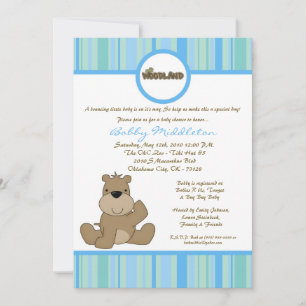 Invitation 5x7 Blue Boy Boy Woodland Bear Baby shower Invitat