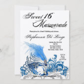 Invitation 5x7 Blue Masquerade Sweet 16 Anniversaire Invitati (Devant)
