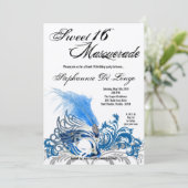 Invitation 5x7 Blue Masquerade Sweet 16 Anniversaire Invitati (Debout devant)