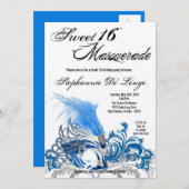Invitation 5x7 Blue Masquerade Sweet 16 Anniversaire Invitati (Devant / Derrière)