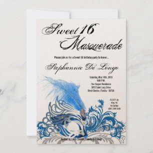 Invitation 5x7 Blue Masquerade Sweet 16 Anniversaire Invitati