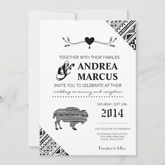 Invitation 5x7 Boho Buffalo Tribal Motif Bohemian Flèches (Devant)