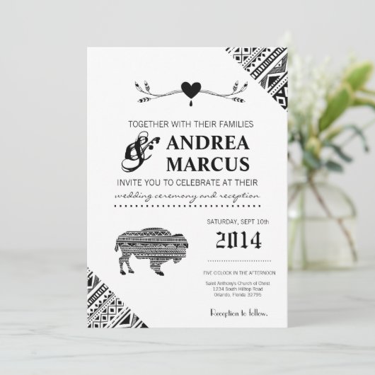 Invitation 5x7 Boho Buffalo Tribal Motif Bohemian Flèches (Debout devant)