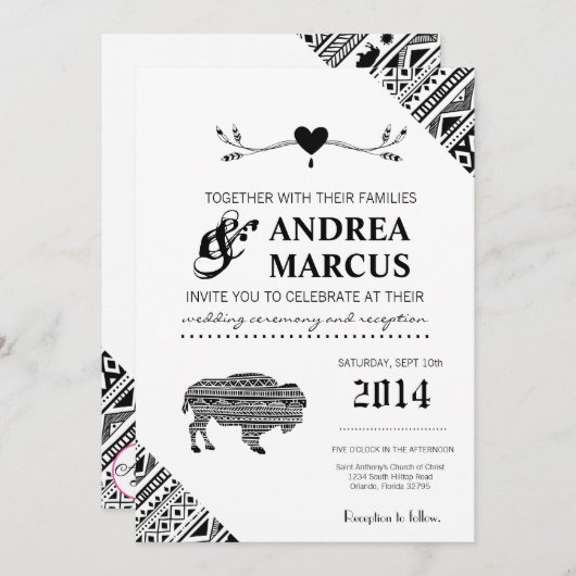 Invitation 5x7 Boho Buffalo Tribal Motif Bohemian Flèches (Devant / Derrière)