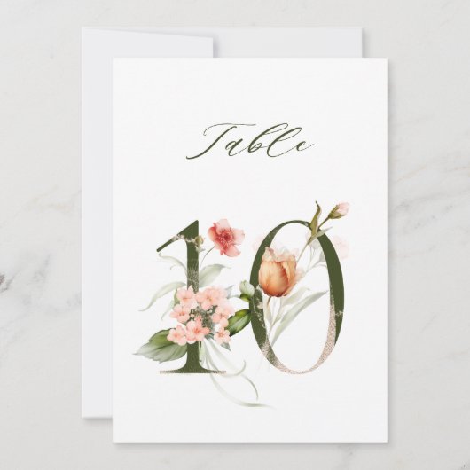 Invitation 5x7 Botanical Floral Number 10, Table Number (Dos)
