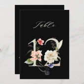 Invitation 5x7 Botanical Floral Number 12, Black Table Number (Devant / Derrière)
