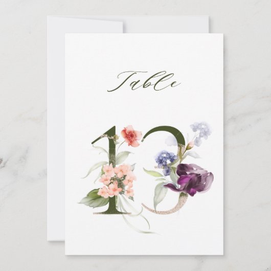 Invitation 5x7 Botanical Floral Number 13, Table Number (Dos)