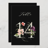 Invitation 5x7 Botanical Floral Number 14, Black Table Number (Devant / Derrière)