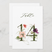 Invitation 5x7 Botanical Floral Number 14, Table Number (Devant / Derrière)