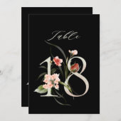 Invitation 5x7 Botanical Floral Number 18, Black Table Number (Devant / Derrière)