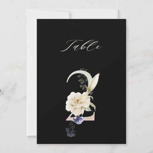 Invitation 5x7 Botanical Floral Number 2, Black Table Number (Devant)