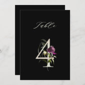 Invitation 5x7 Botanical Floral Number 4, Black Table Number (Devant / Derrière)