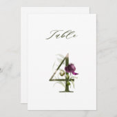 Invitation 5x7 Botanical Floral Number 4, Table Number (Devant / Derrière)