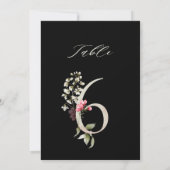 Invitation 5x7 Botanical Floral Number 6, Black Table Number (Dos)