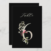 Invitation 5x7 Botanical Floral Number 6, Black Table Number (Devant / Derrière)