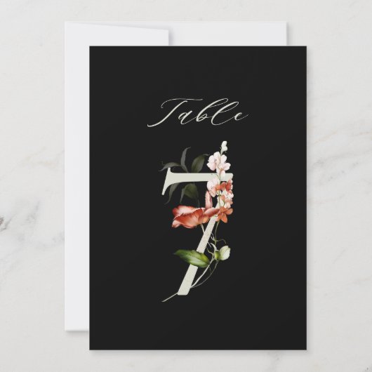 Invitation 5x7 Botanical Floral Number 7, Black Table Number (Dos)