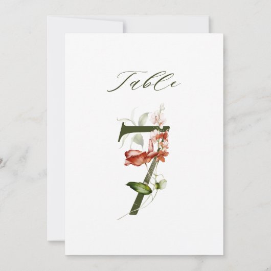 Invitation 5x7 Botanical Floral Number 7, Table Number (Dos)