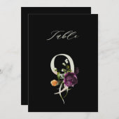 Invitation 5x7 Botanical Floral Number 9, Black Table Number (Devant / Derrière)