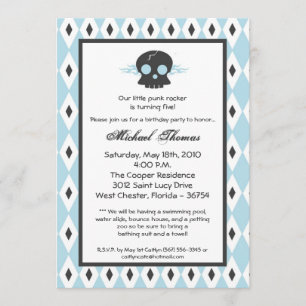Invitation 5x7 Boy Punk Skull EMO Anniversaire de fête