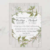 Invitation 5x7 Card Laurel Leaf Feuilles w Baby Breath Wreath (Devant / Derrière)