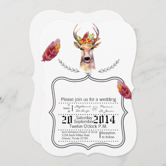 Invitation 5x7 cerf de boho Buck Head BrowningWedding Invitat (Devant / Derrière)