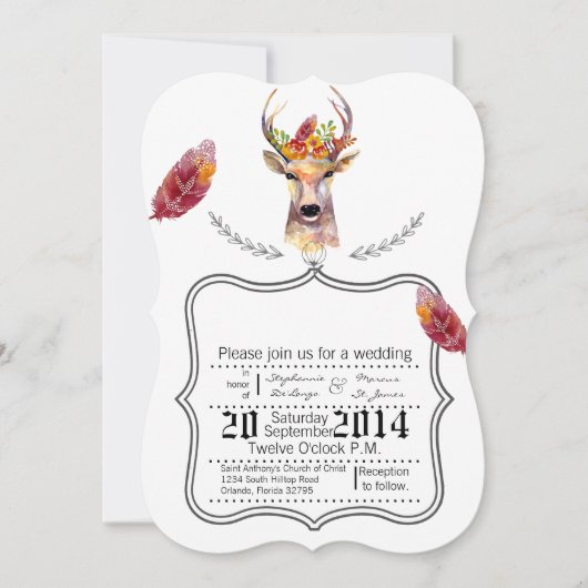 Invitation 5x7 cerf de boho Buck Head BrowningWedding Invitat (Devant)