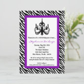 Invitation 5x7 Chandelier Purp Zebra 16e anniversaire Invitat (Debout devant)