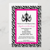 Invitation 5x7 Chandelier rose Zebra 16e anniversaire Invitat (Devant / Derrière)