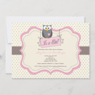 Invitation 5x7 Chouette rose Bois Baby shower