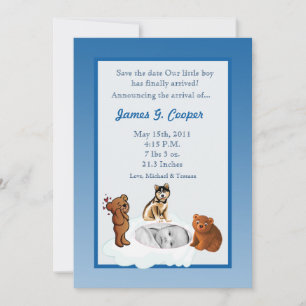 Invitation 5x7 Circle PHOTO Blue Baby Boy Baby Show