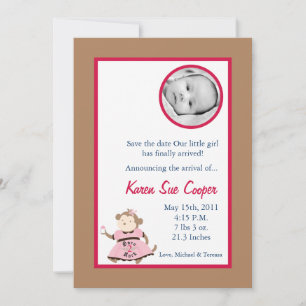 Invitation 5x7 Circle PHOTO Girl Punk Rocker Monkey Baby Show