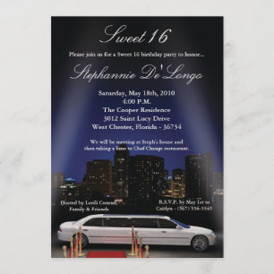 Invitation 5x7 City Lights Limo Sweet 16 Anniversaire Invitat