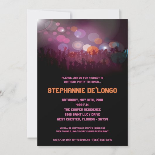 Invitation 5x7 Concert Band Aren Sweet 16 Anniversaire Invita (Devant)