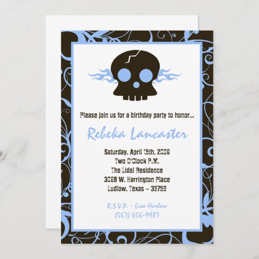 invitation 5x7 - Crâne punk Roc Invitation d'anniv (Devant / Derrière)