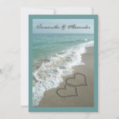 Invitation 5x7 Custom Sand Hearts Beach Destination Mariage (Devant)